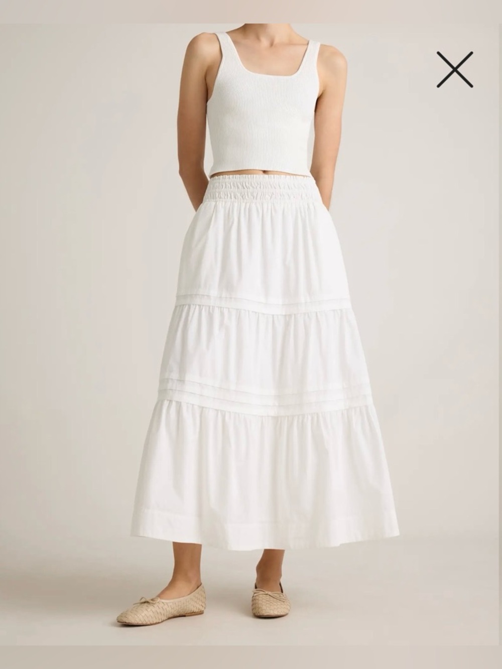 NWOT Quince White 100% Organic Cotton Poplin Tiered Maxi Skirt - Size XS